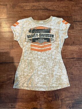 Sheer Harley-Davidson Cream and Orange Logo Short Sleeve Tee